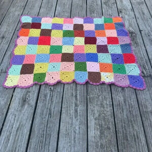 Handmade Crochet Acrylic Granny Squares Blue/Red/Yellow‎ Afghan Blanket 27"X34”